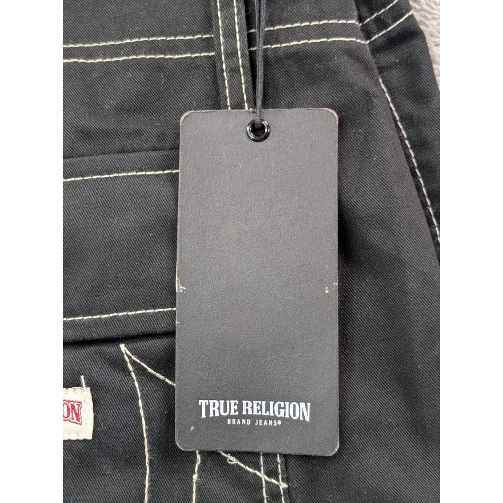 True Religion Mens Jet Black Contrast Stitch Cargo Pants 100335 Size 36 NEW - Picture 12 of 14